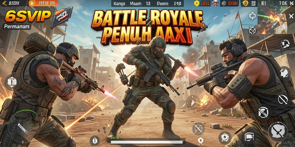 Tampilan gameplay 6SVIP dengan pertarungan intens di arena Battle Royale.