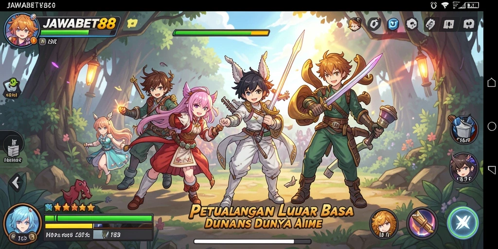 Tampilan gameplay menarik dengan karakter anime yang beraksi.