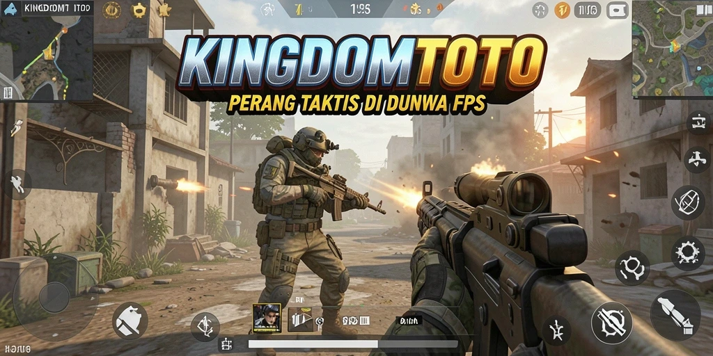 Tangkapan layar gameplay intens dalam KINGDOMTOTO yang menunjukkan pertempuran FPS.
