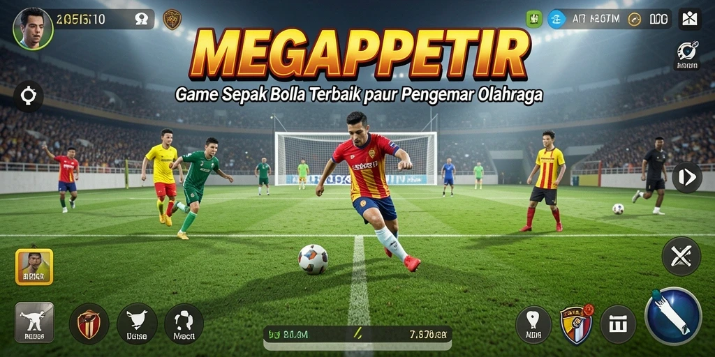 Tampilan gameplay seru di lapangan sepak bola.