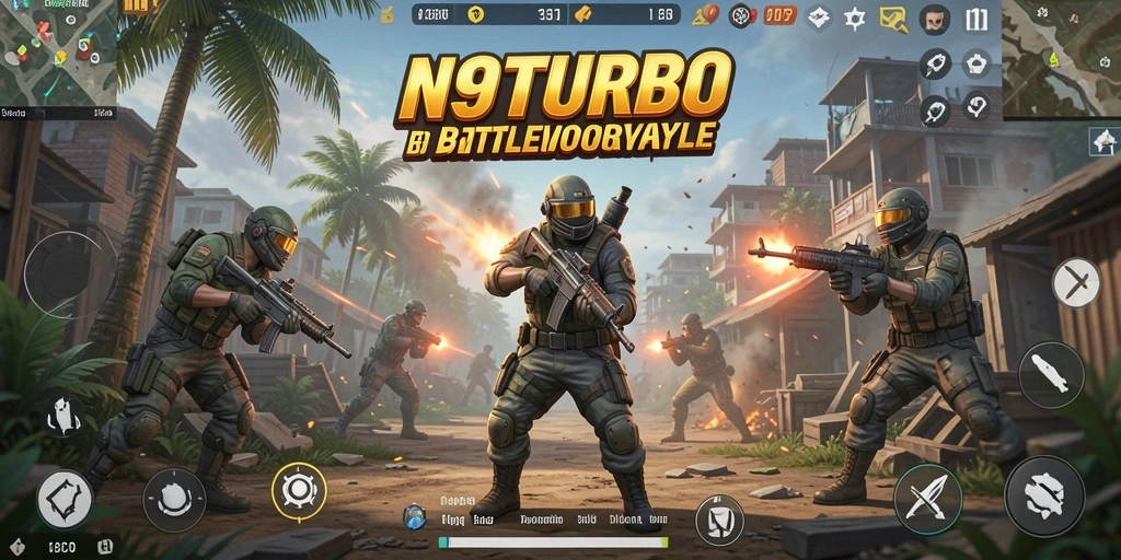 Tampilan gameplay seru N9TURBO dalam pertempuran Battle Royale.
