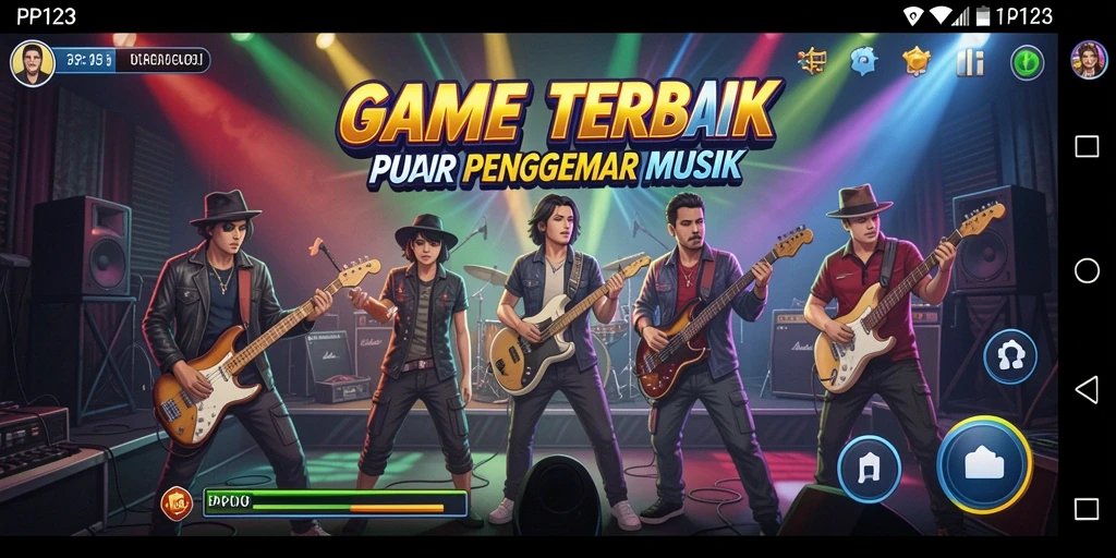Tampilan gameplay PP123 yang menarik dengan berbagai genre musik.