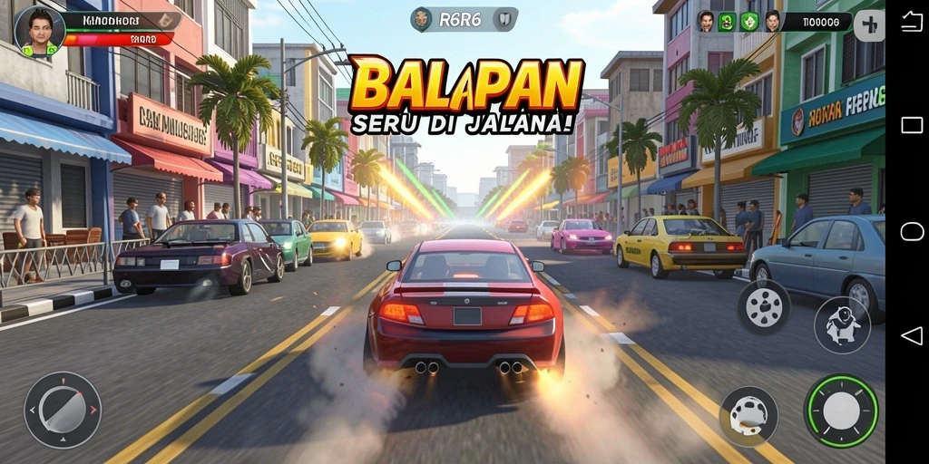 Gambaran gameplay balapan yang mendebarkan di R6R6.