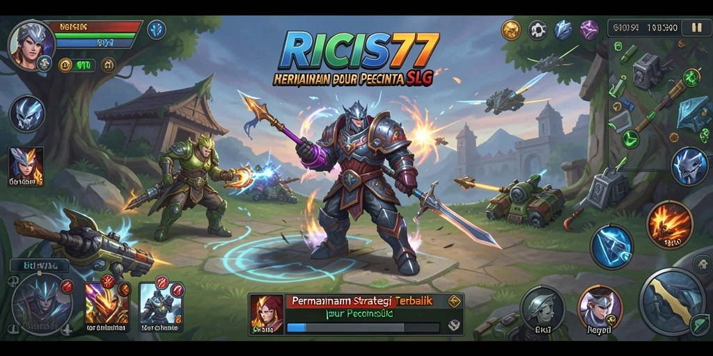 Screenshot utama RICIS77 menampilkan aksi pertempuran seru di dalam game SLG.