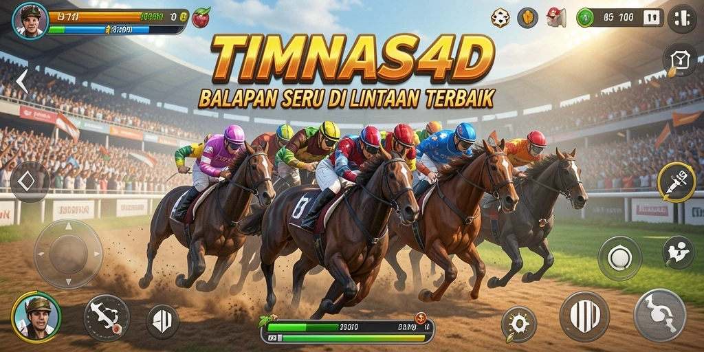 Screenshot utama TIMNAS4D menampilkan momen seru balapan di lintasan.