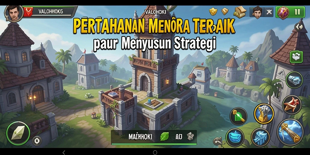 Tampilan gameplay VALOHOKI menampilkan aksi menara pertahanan yang epik.